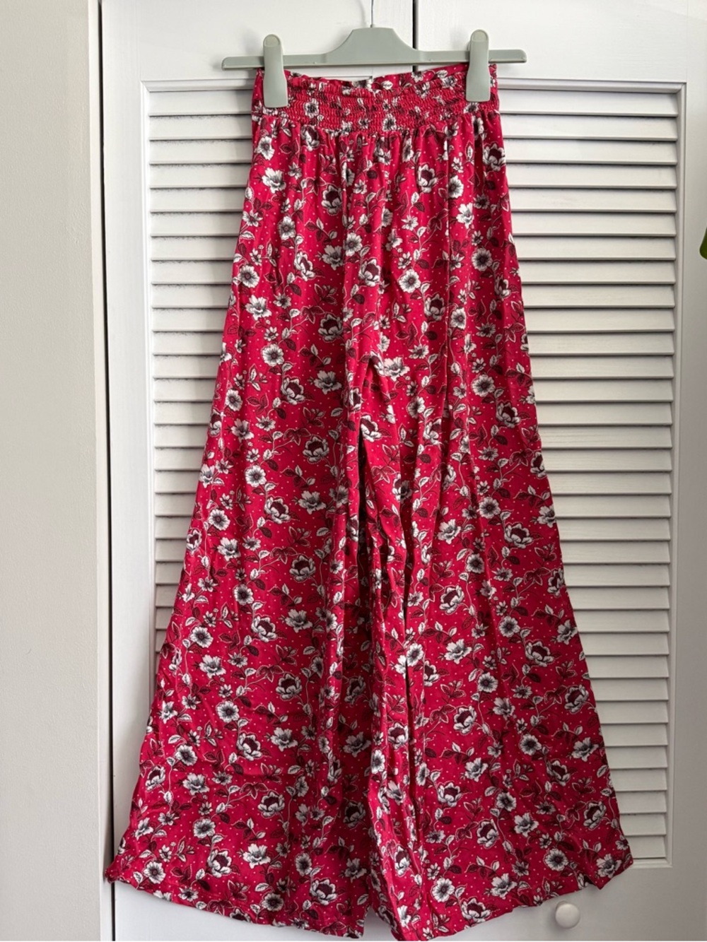 Bright Red Floral Wide-Leg Pants